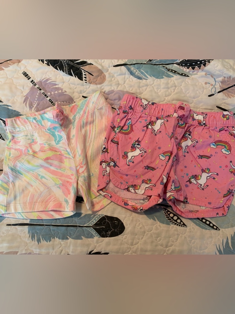 The Children's Place Pink Unicorn & Pastel Swirl Shorts Set